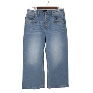 Driftwood Charlee Cropped Wide Leg Button Fly Jeans Light Wash Women Size 32x25"